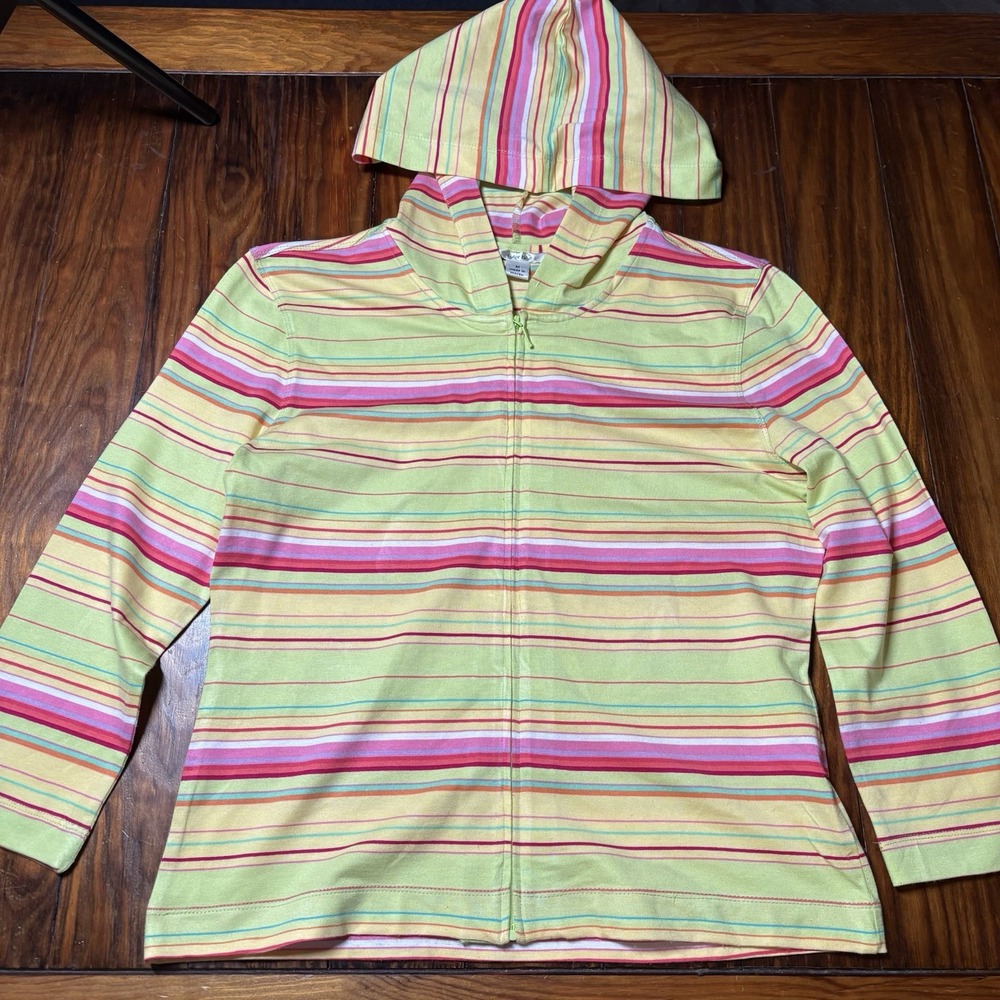 Tyler Boe Colorful Yellow Pink Stripe Hooded Light Jacket Sz M A1007